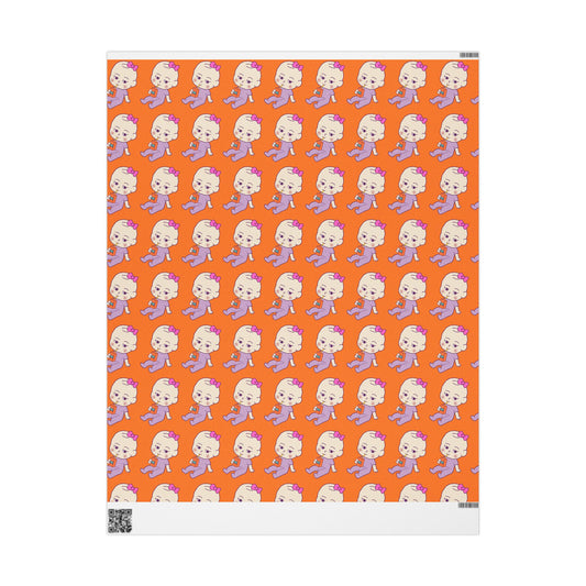 Wrapping Paper — Cute Retro Ghost Pattern on Bright Orange (Halloween Gift Wrap)