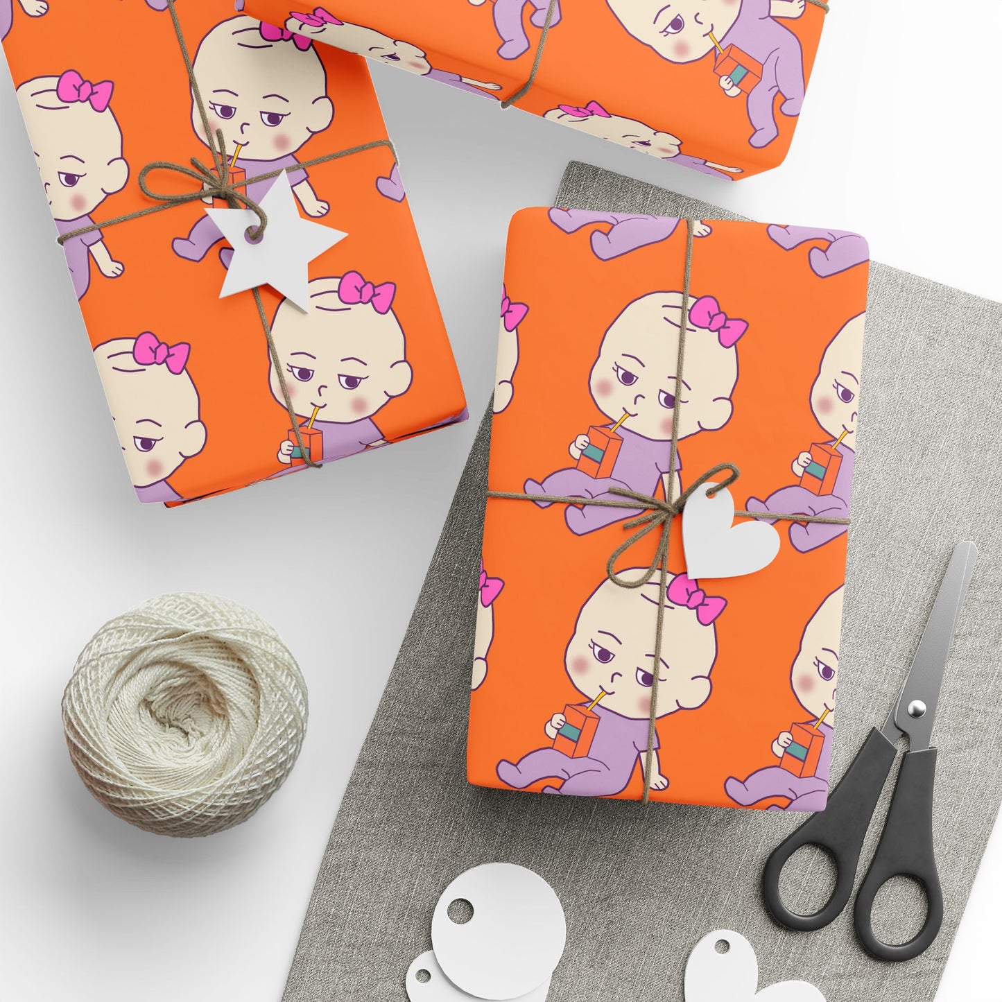 Wrapping Paper — Cute Retro Ghost Pattern on Bright Orange (Halloween Gift Wrap)