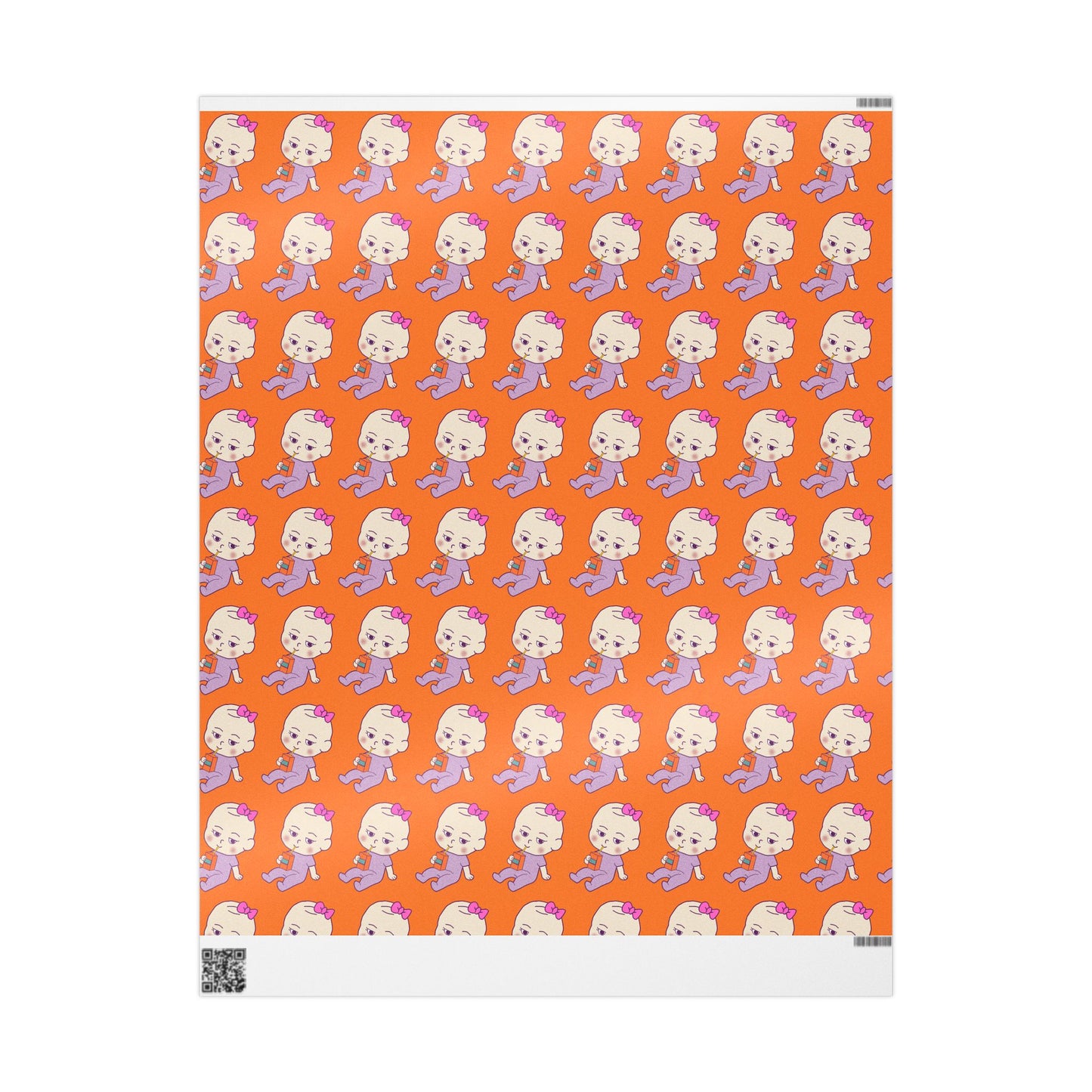 Wrapping Paper — Cute Retro Ghost Pattern on Bright Orange (Halloween Gift Wrap)