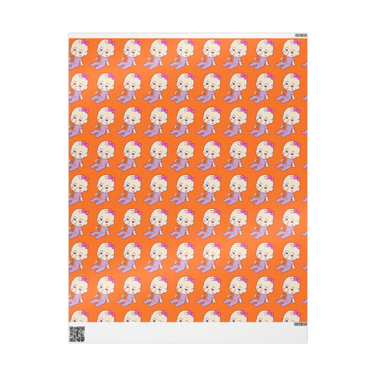 Wrapping Paper — Cute Retro Ghost Pattern on Bright Orange (Halloween Gift Wrap)
