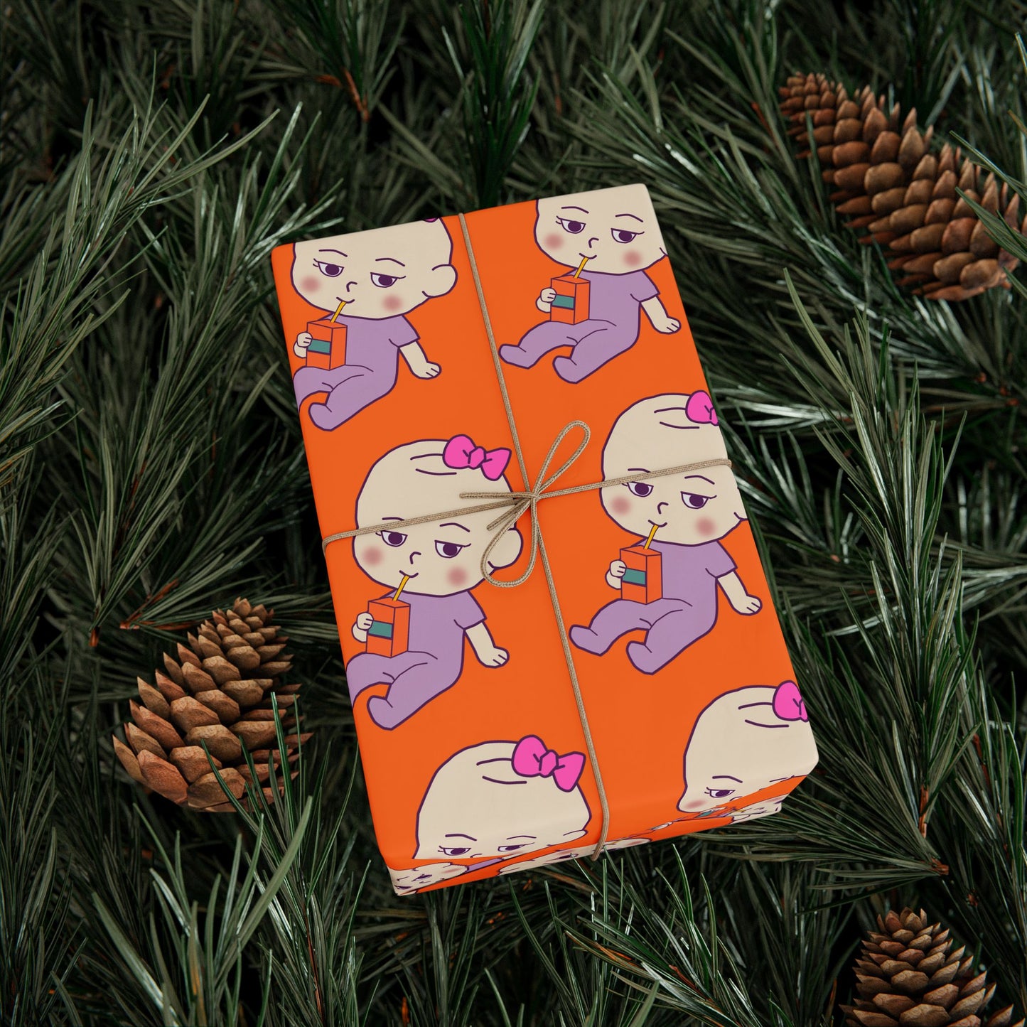 Wrapping Paper — Cute Retro Ghost Pattern on Bright Orange (Halloween Gift Wrap)