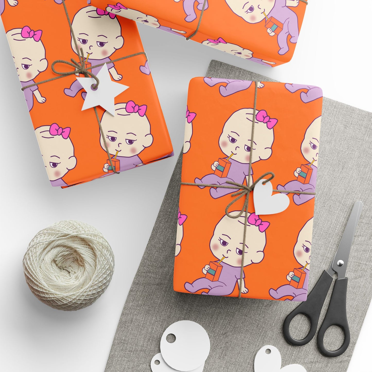 Wrapping Paper — Cute Retro Ghost Pattern on Bright Orange (Halloween Gift Wrap)