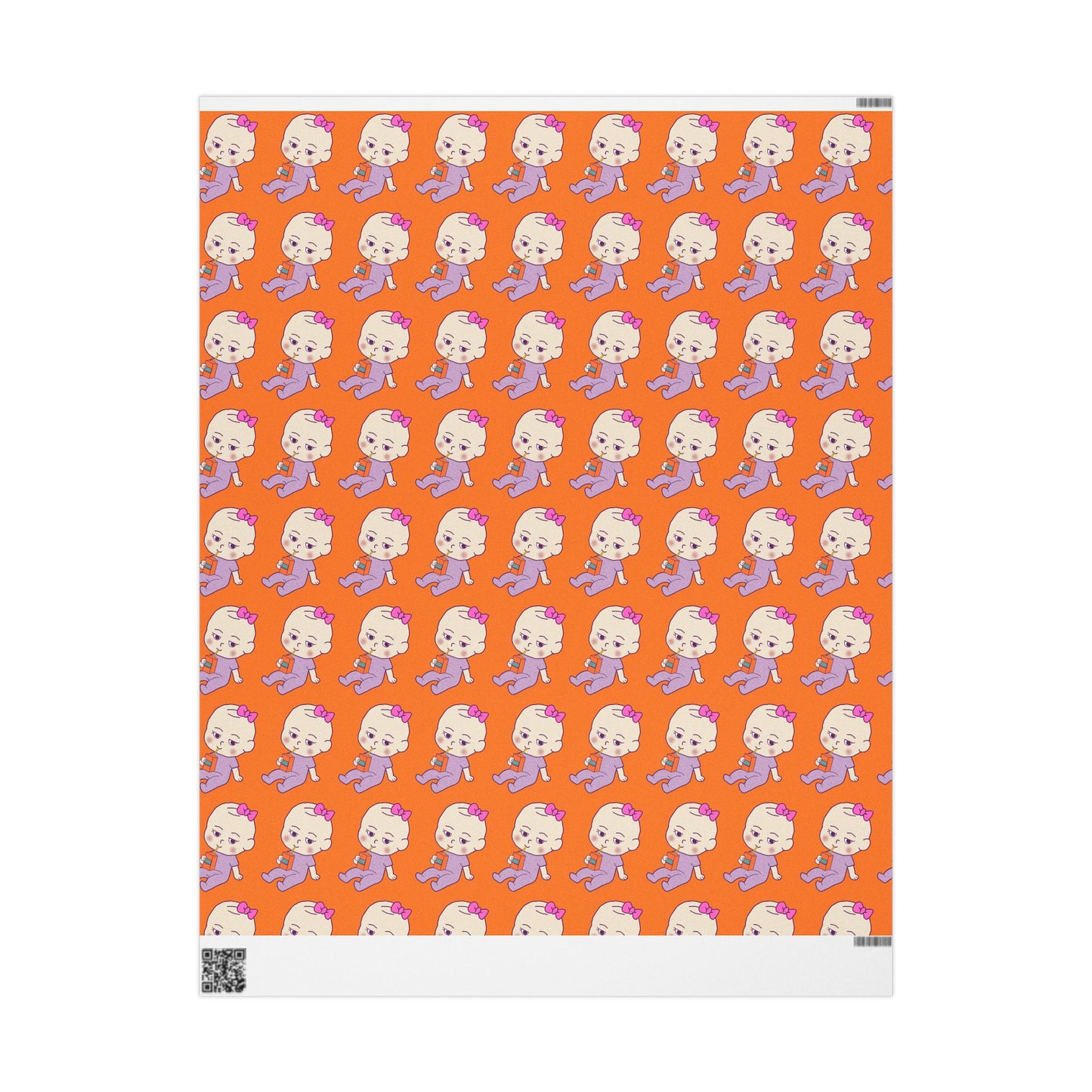 Wrapping Paper — Cute Retro Ghost Pattern on Bright Orange (Halloween Gift Wrap)