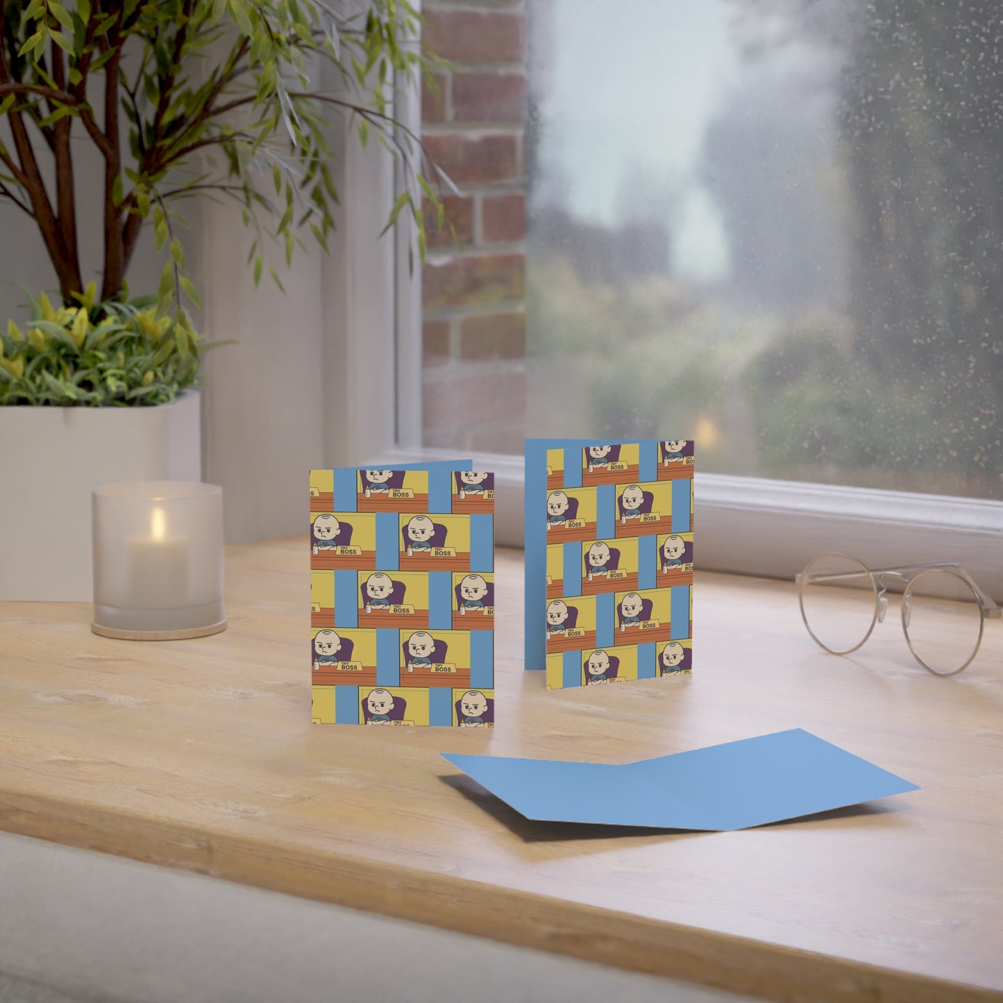 Boss Pattern Greeting Cards — Funny Cartoon Office Boss Folded Cards (1/10/30/50 pcs)